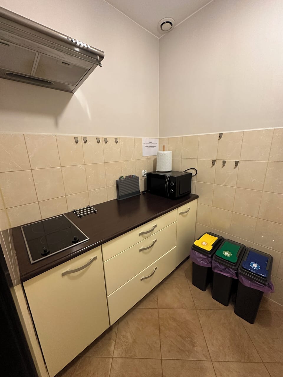 Fridge, microwave, stovetop, electric kettle