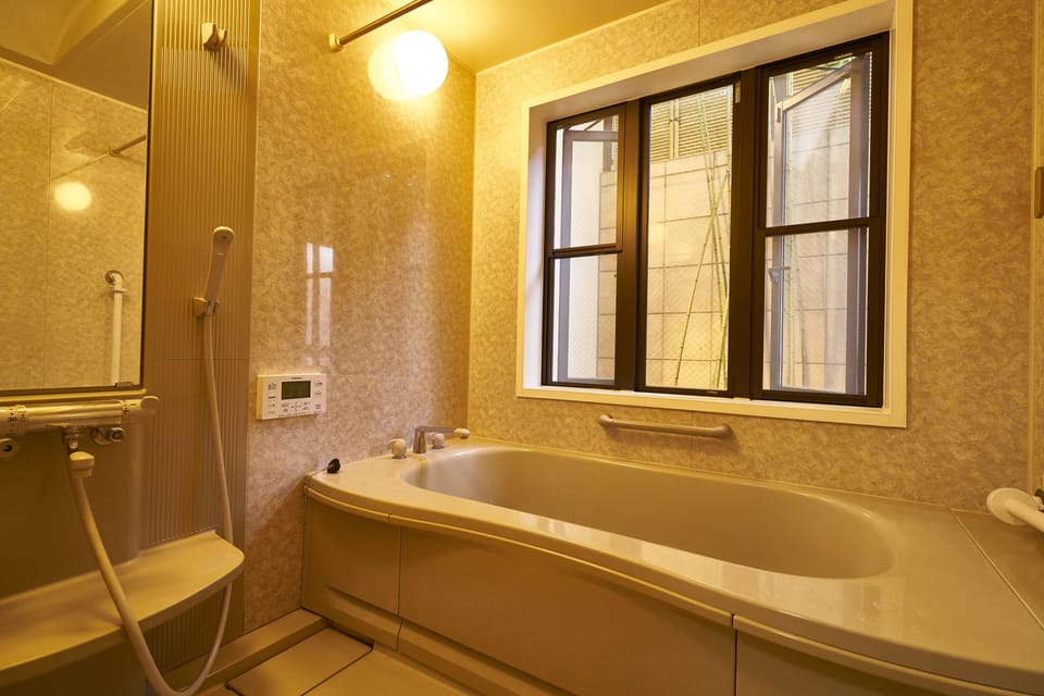 Shower, hair dryer, slippers, bidet