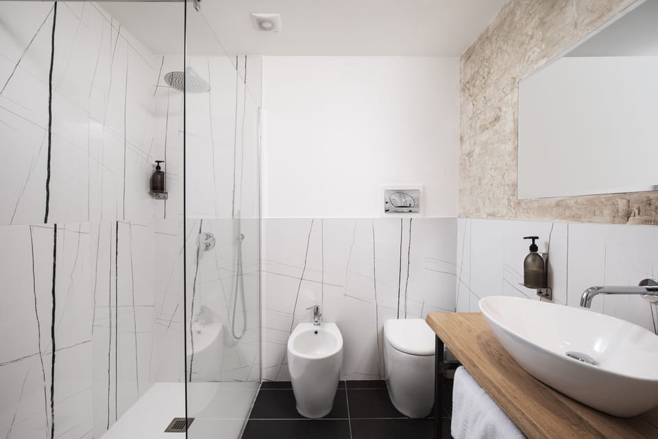 Shower, free toiletries, hair dryer, bidet