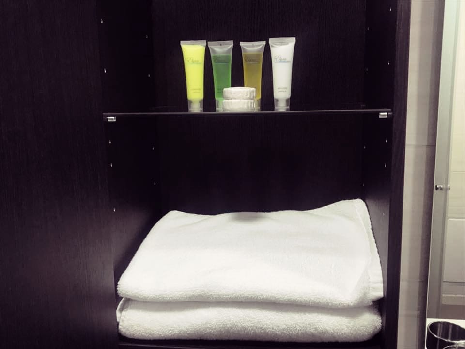 Shower, free toiletries, hair dryer, slippers