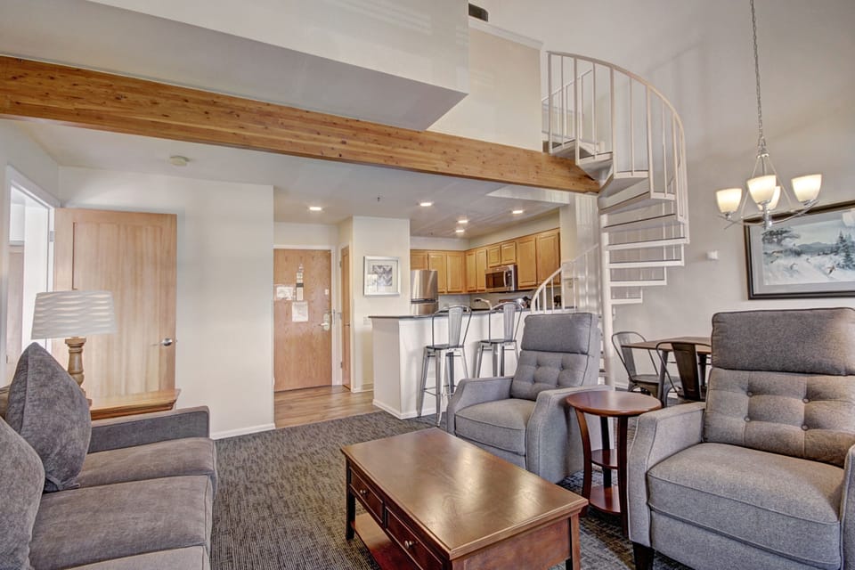 Condo, 1 Bedroom | Living area | 42-inch flat-screen TV with cable channels, TV, fireplace