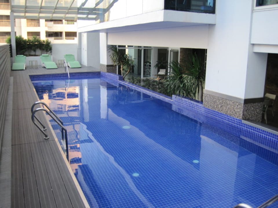 Outdoor pool, open 7 AM to 10 PM, sun loungers