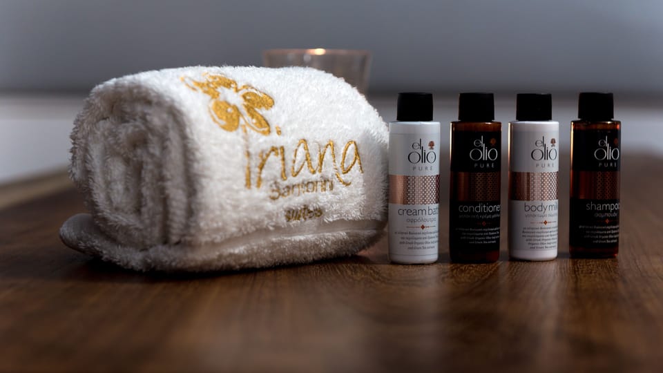 Shower, rainfall showerhead, designer toiletries, hair dryer