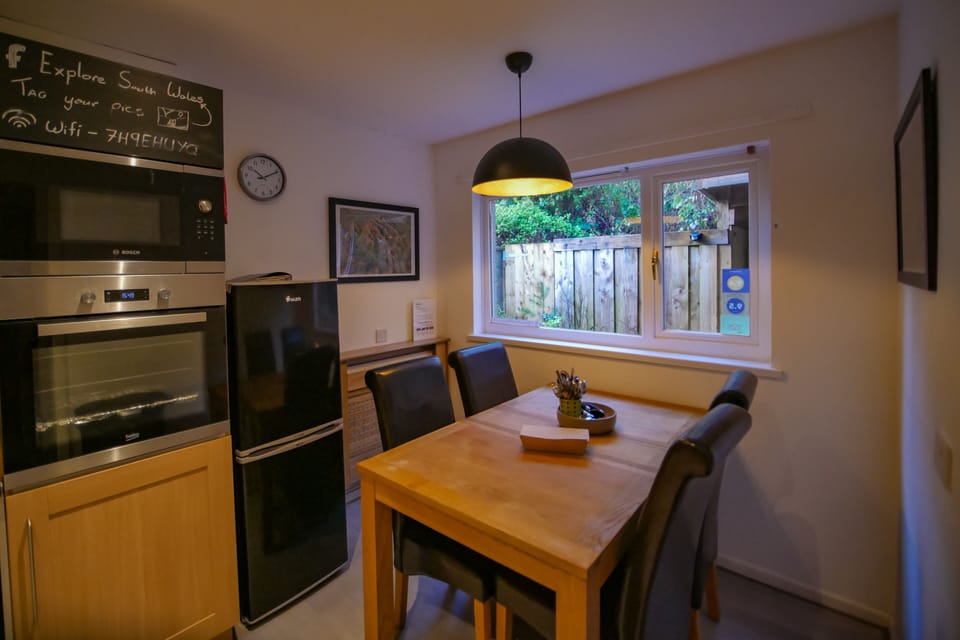 Fridge, microwave, electric kettle, toaster