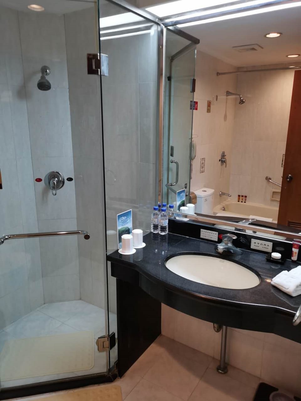 Shower, free toiletries, hair dryer, bathrobes