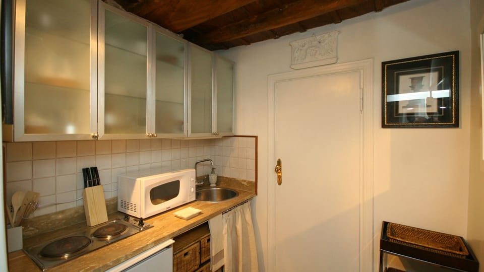 Studio | Private kitchenette | Fridge, stovetop, coffee/tea maker, cookware/dishes/utensils