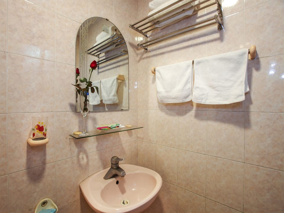 Shower, free toiletries, hair dryer, slippers