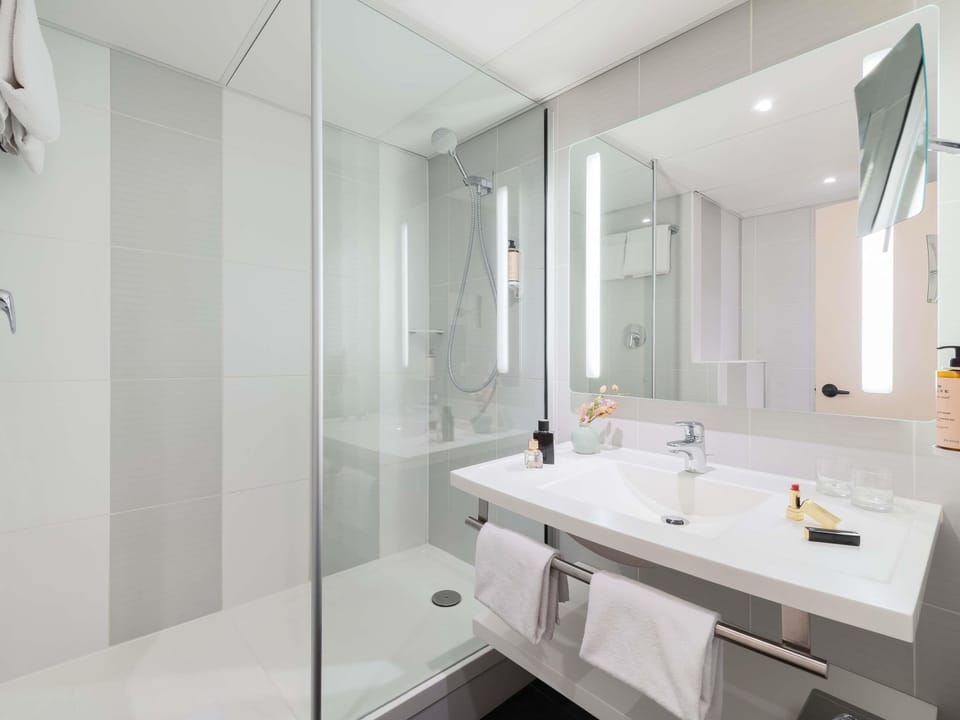 Eco-friendly toiletries, hair dryer, towels