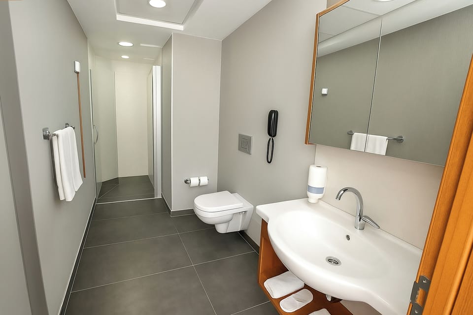Shower, free toiletries, hair dryer, bathrobes