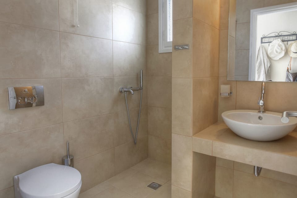 Shower, free toiletries, hair dryer, slippers