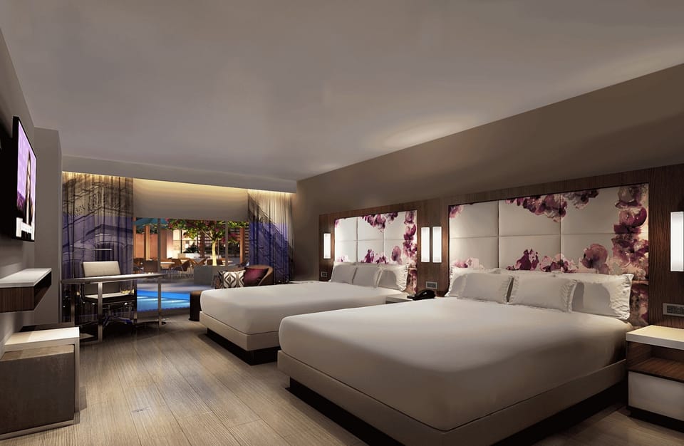 2 King Beds Deluxe Pool View | Premium bedding, in-room safe, desk, laptop workspace