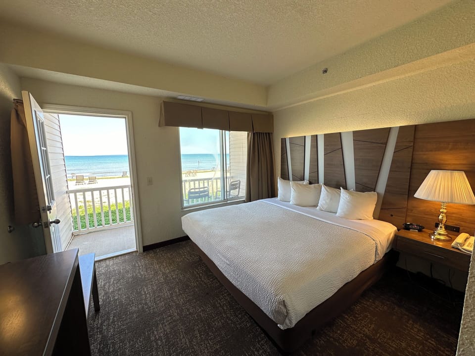 Hypo-allergenic bedding, desk, blackout drapes, soundproofing