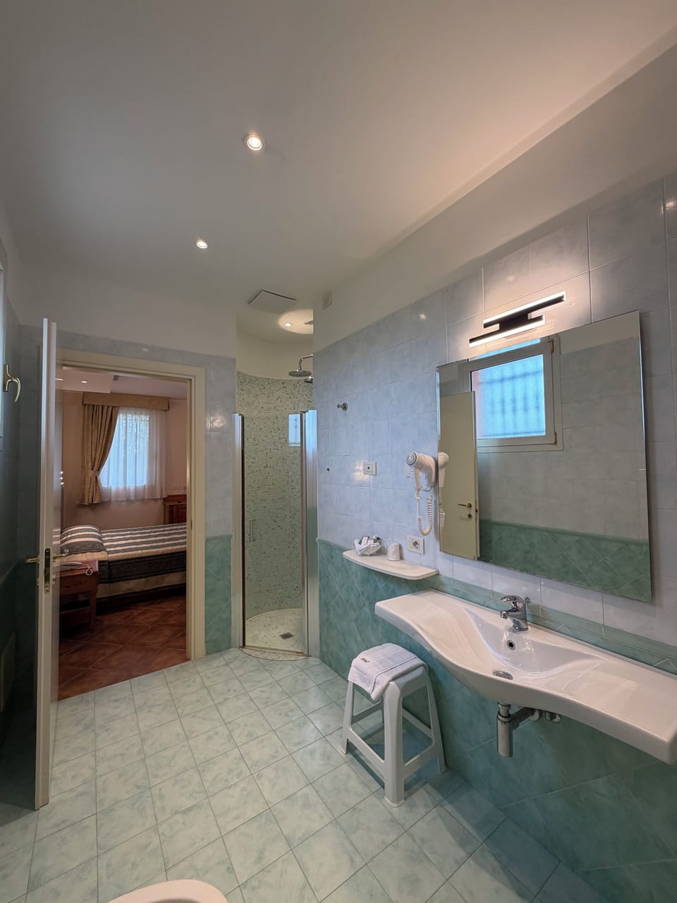 Shower, free toiletries, hair dryer, bidet