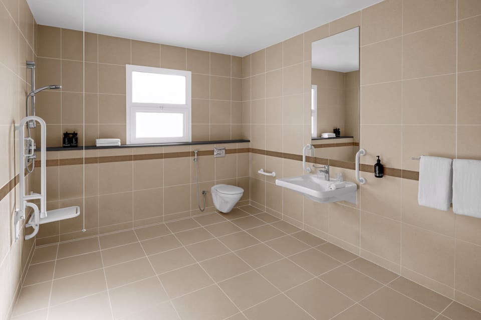 Standard Room, 1 King Bed (Accessible Sofabed) | Bathroom | Shower, hair dryer, towels