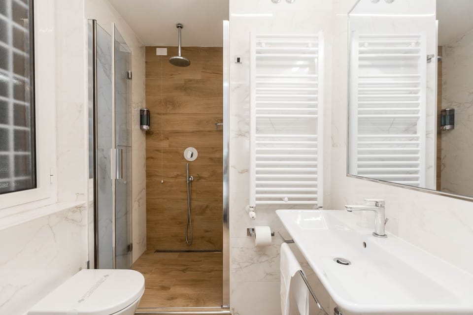 Hair dryer, bidet, towels, soap