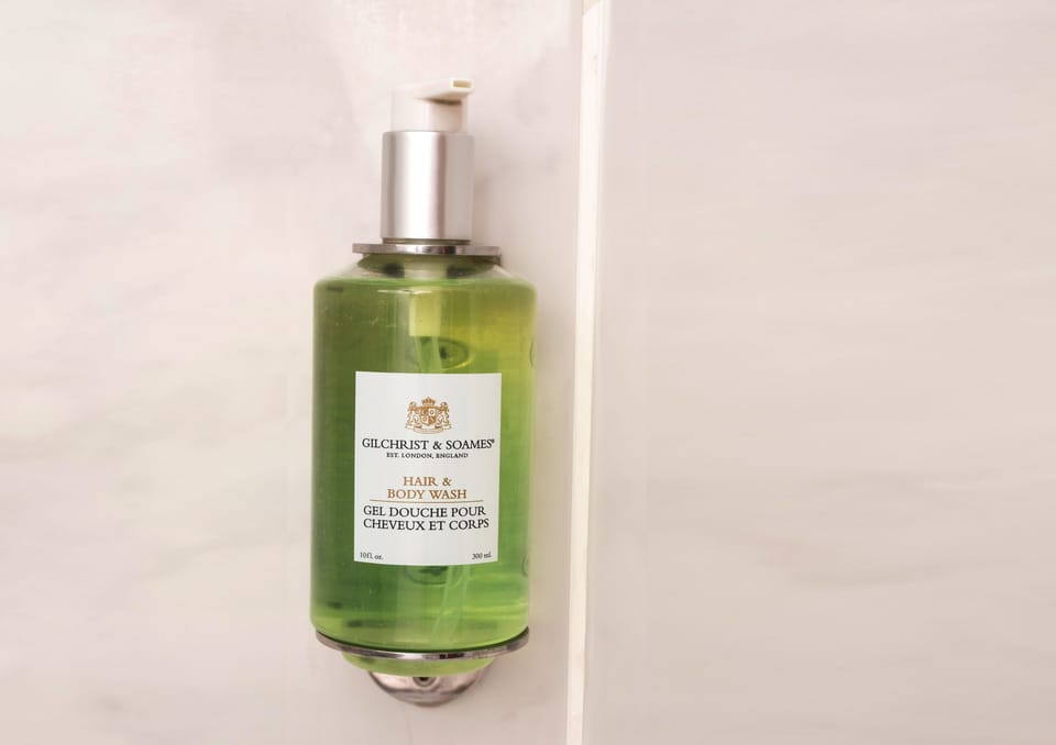 Combined shower/tub, free toiletries, hair dryer, towels