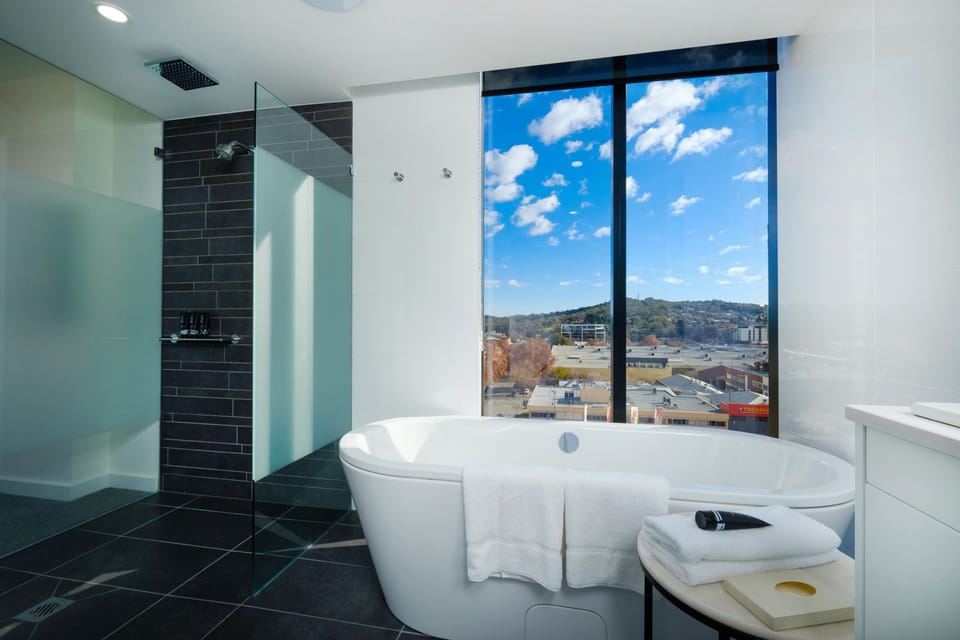 Shower, eco-friendly toiletries, hair dryer, towels