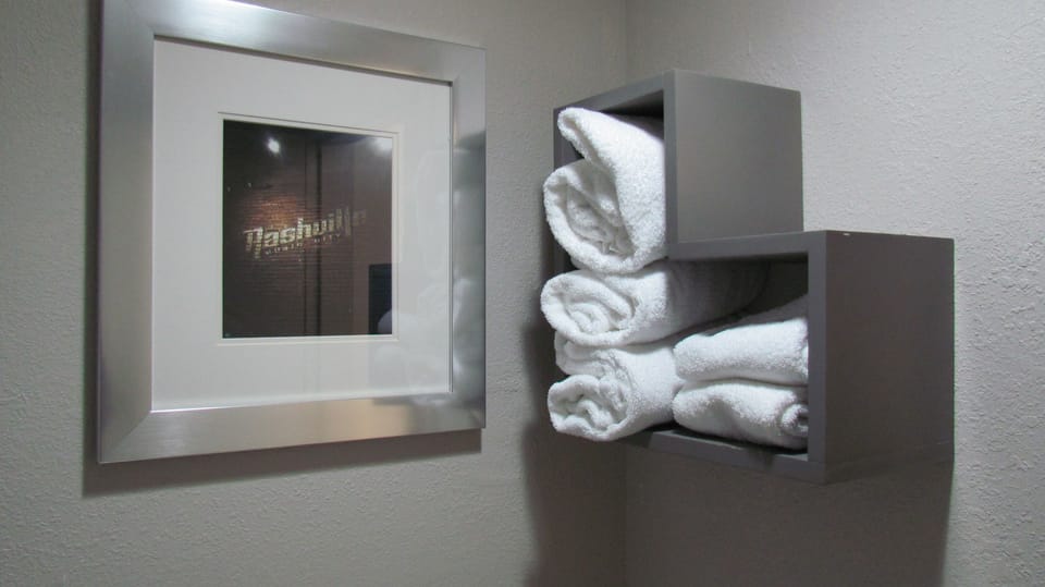 Combined shower/tub, free toiletries, hair dryer, towels