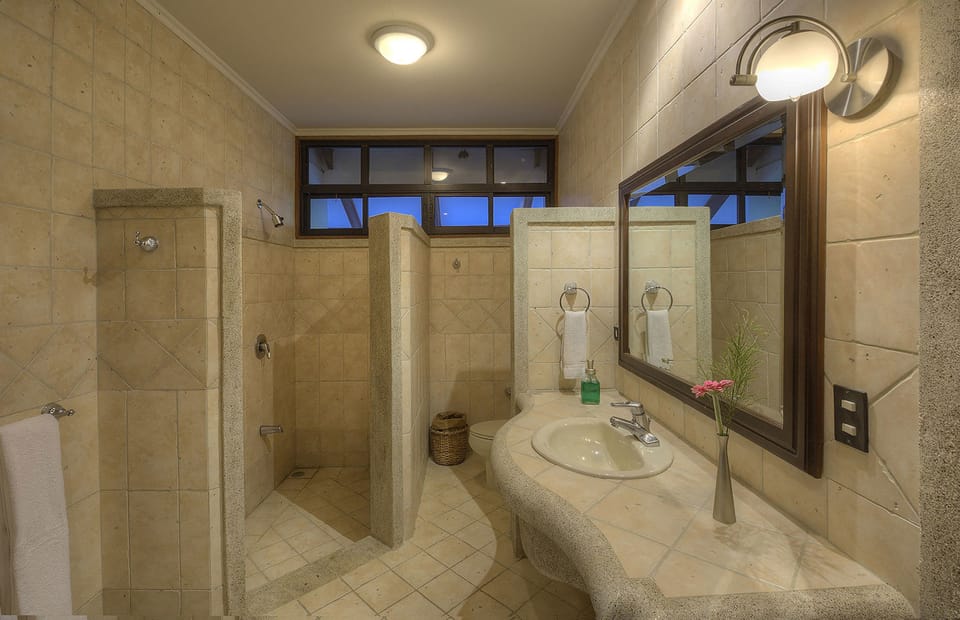 Villa | Bathroom | Shower, rainfall showerhead, eco-friendly toiletries, towels