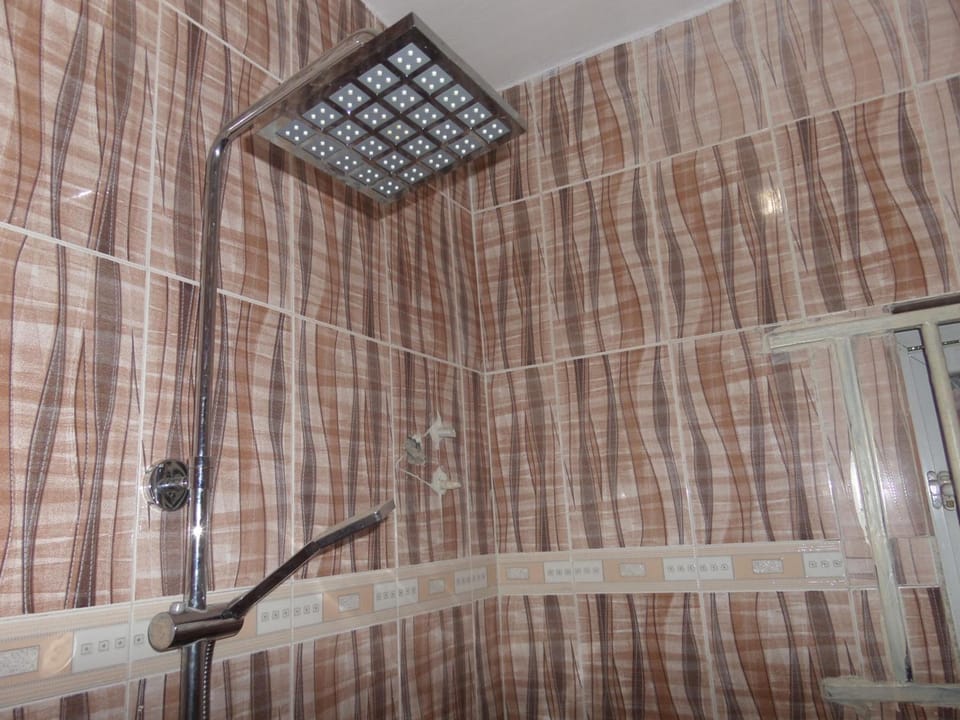 Shower, jetted tub, free toiletries, hair dryer