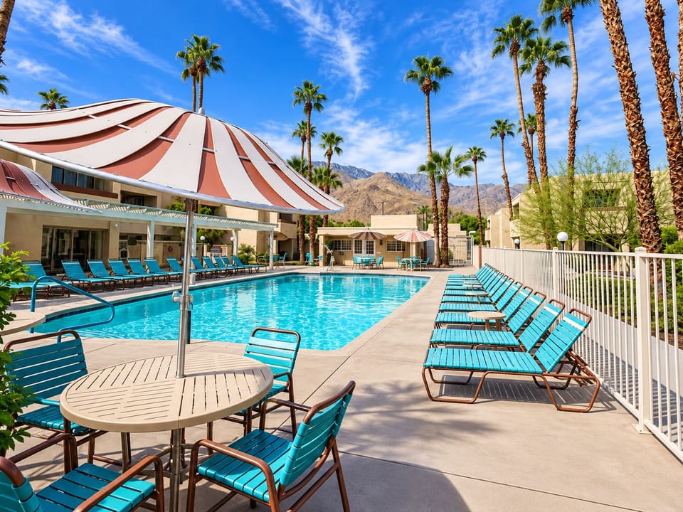 Outdoor pool, pool umbrellas, sun loungers