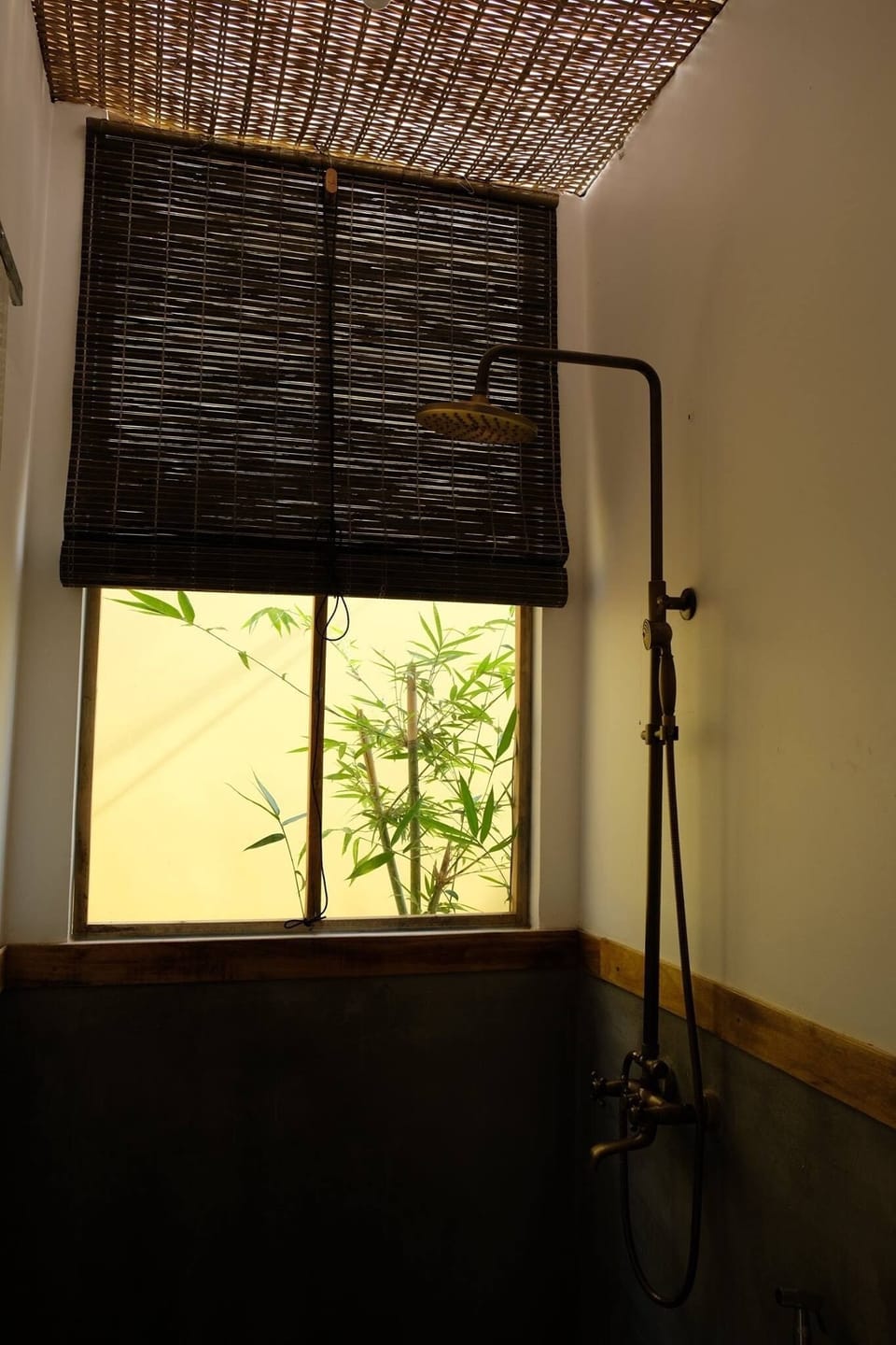 Shower, rainfall showerhead, free toiletries, hair dryer