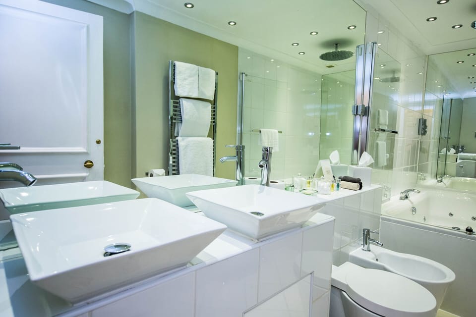 Suite | Bathroom | Designer toiletries, hair dryer, towels
