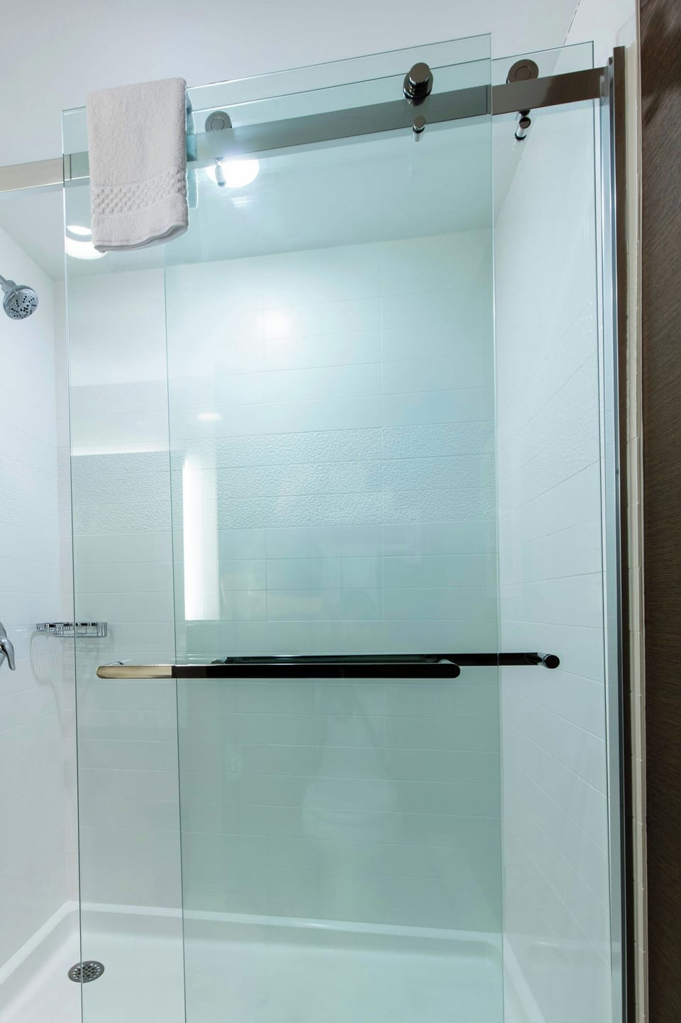 Room, 1 King Bed (Mobility/Hearing Access, Roll-in Shwr) | Bathroom | Shower, free toiletries, hair dryer, towels