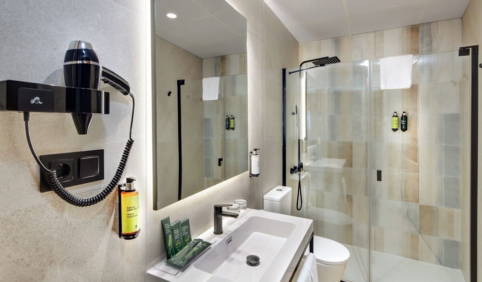 Shower, free toiletries, hair dryer, slippers