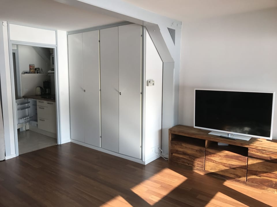 Design Apartment, Kitchen | Living area | 105-cm flat-screen TV with cable channels, TV, table tennis