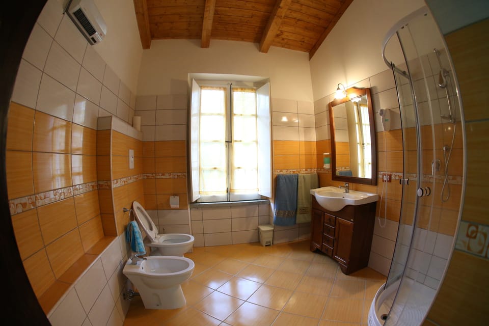 Shower, free toiletries, hair dryer, bathrobes