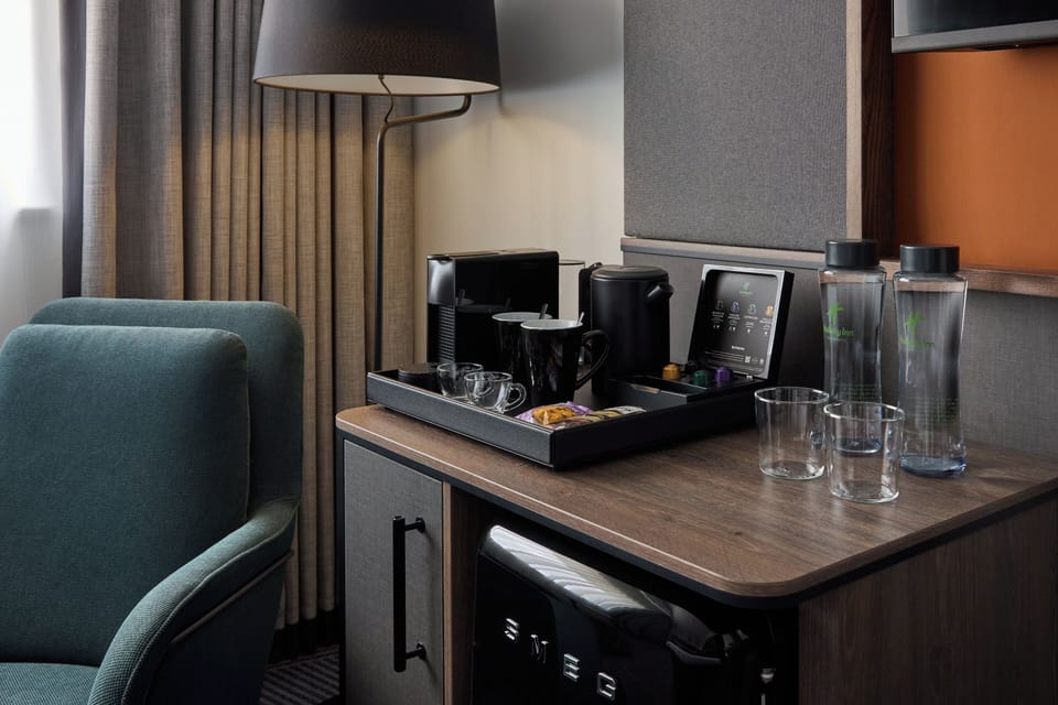 In-room safe, desk, laptop workspace, blackout drapes
