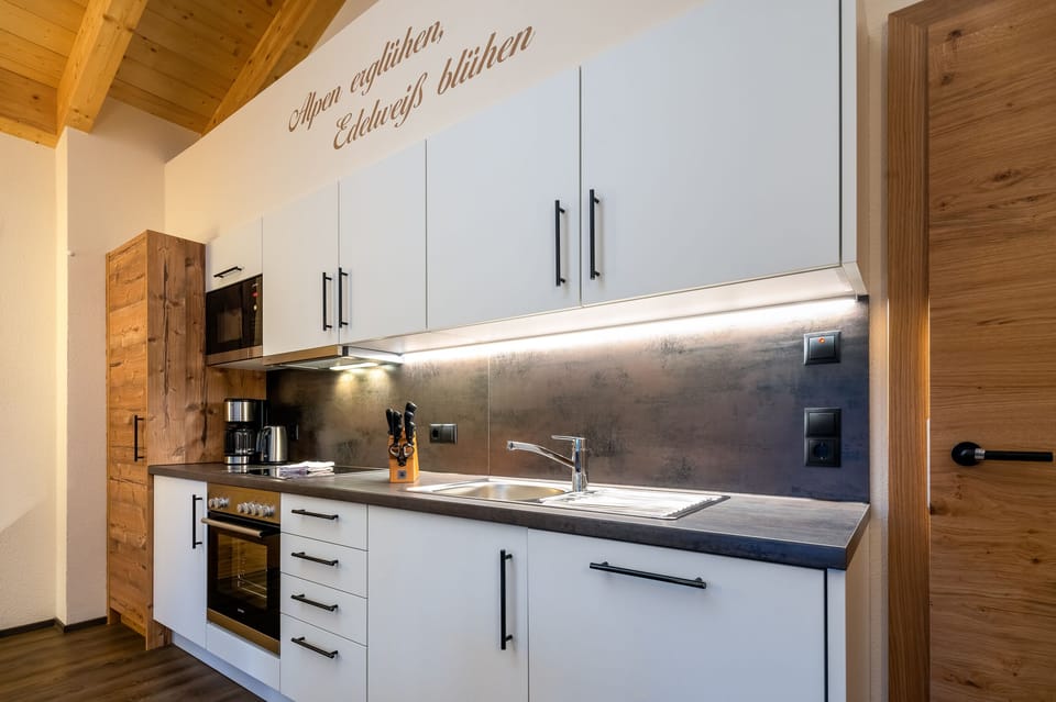 Full-size fridge, microwave, oven, stovetop