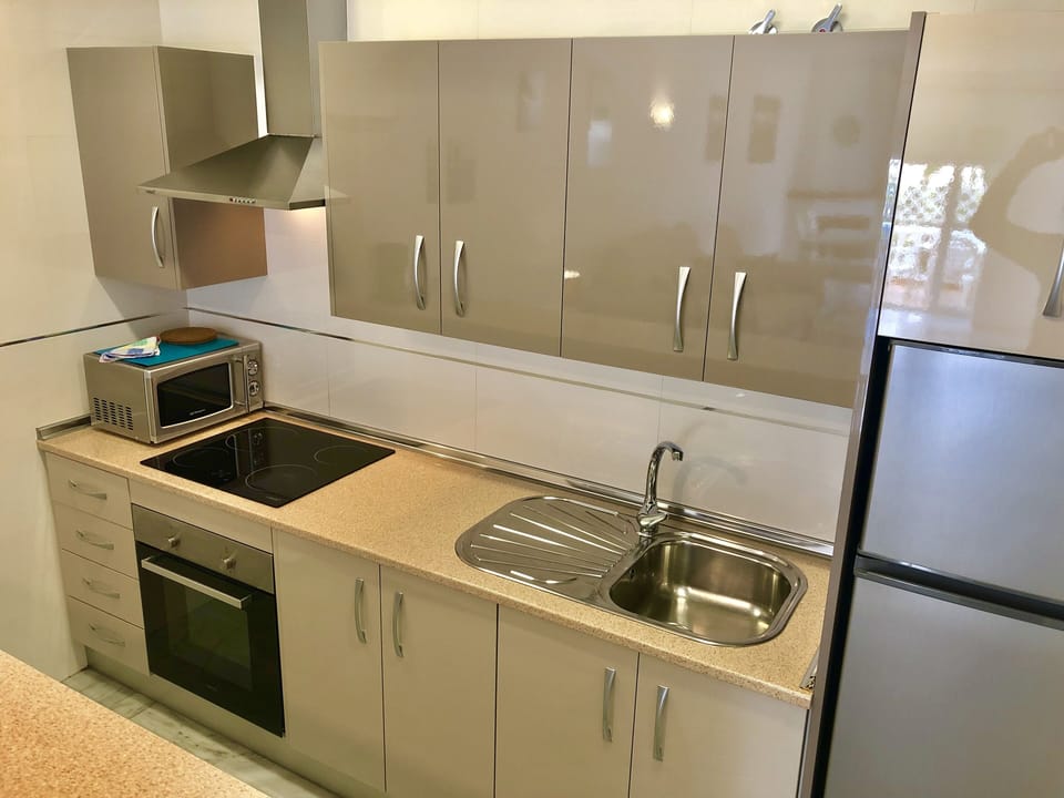 Full-size fridge, microwave, oven, stovetop