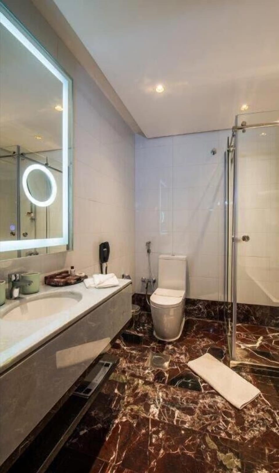 Shower, free toiletries, hair dryer, bathrobes