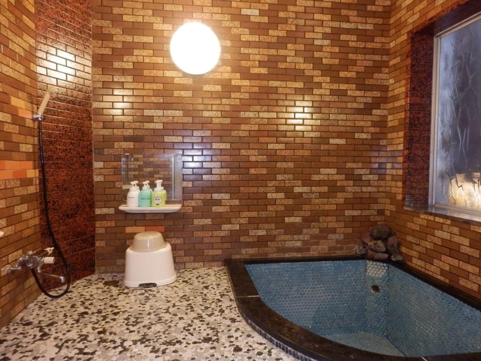 Shower, hydromassage showerhead, free toiletries, slippers