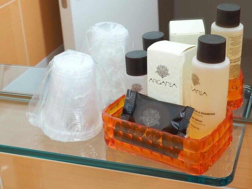 Shower, free toiletries, hair dryer, bidet