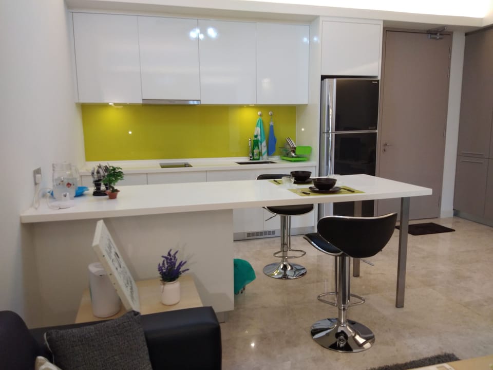 Luxury Condo, 1 Bedroom | Private kitchen | Full-size fridge, microwave, stovetop, electric kettle