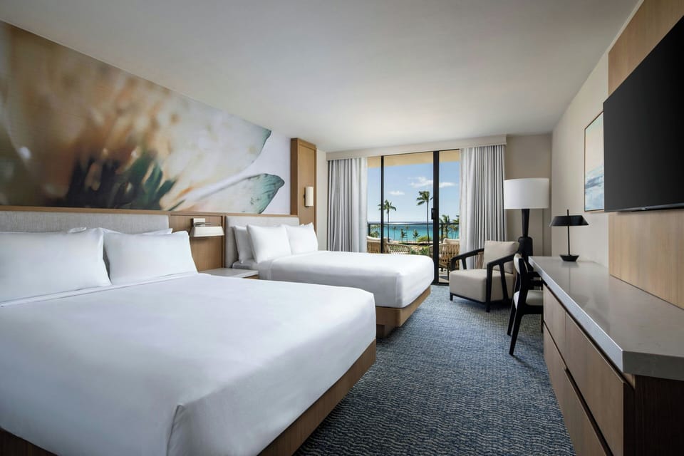 Room, 2 Queen Beds, Balcony, Oceanfront | Premium bedding, in-room safe, desk, iron/ironing board