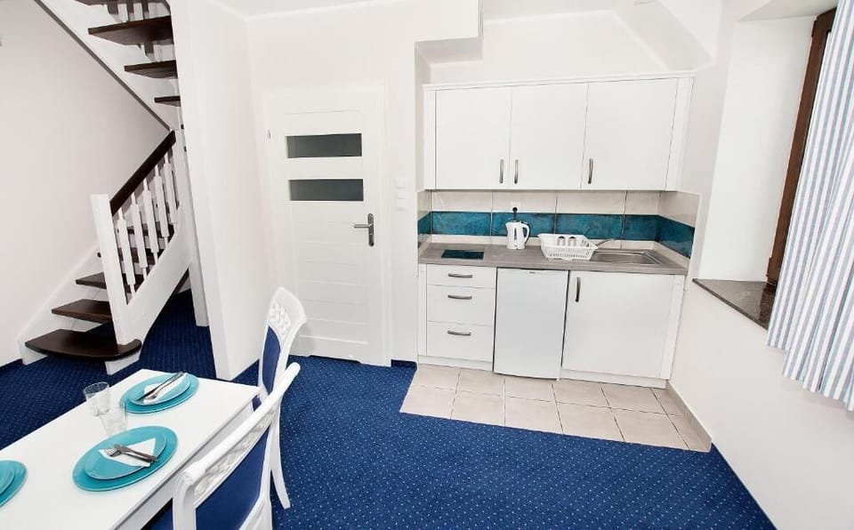 Apartment, Balcony, River View | Private kitchen | Fridge, stovetop, coffee/tea maker, electric kettle