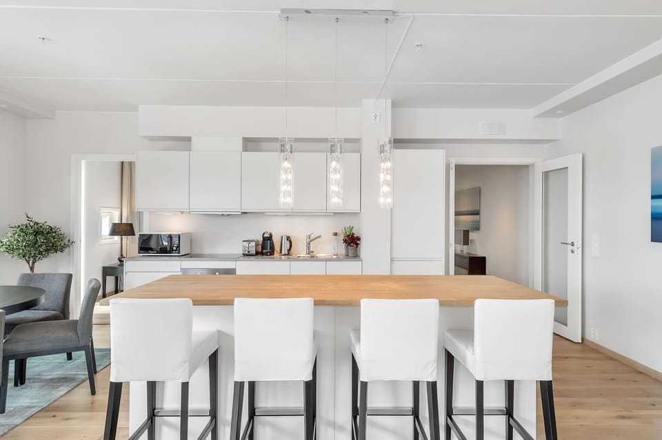 Apartment, Pool View (Eden) | Private kitchen | Full-size fridge, microwave, oven, stovetop