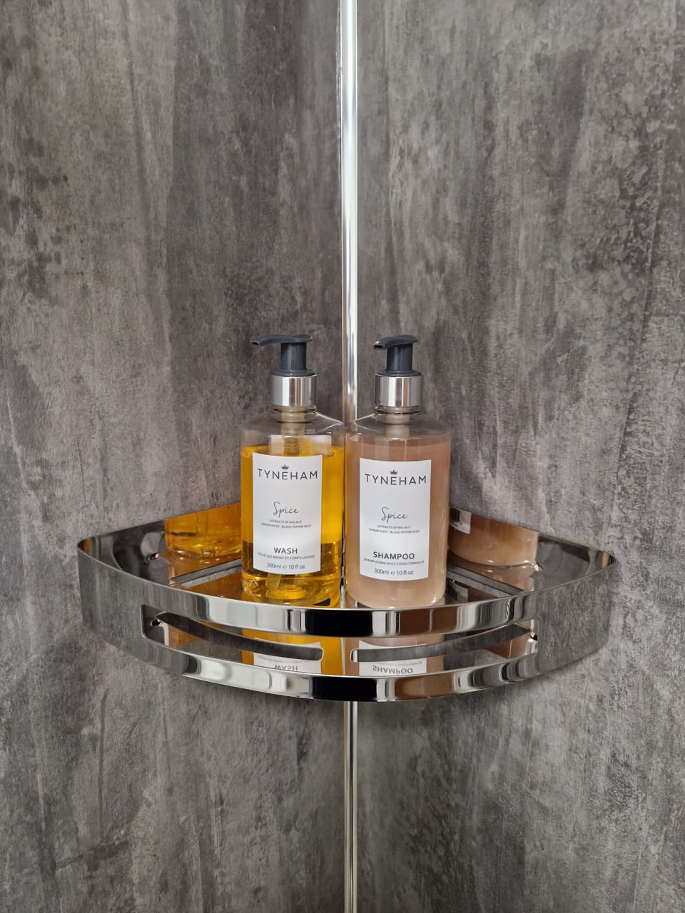 Shower, designer toiletries, hair dryer, towels