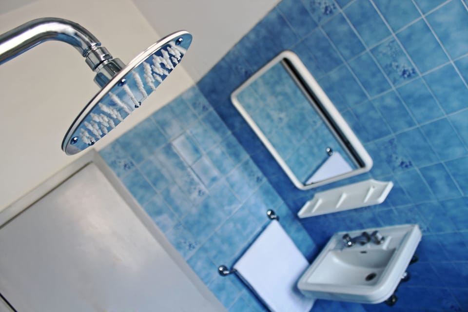 Shower, free toiletries, hair dryer, towels