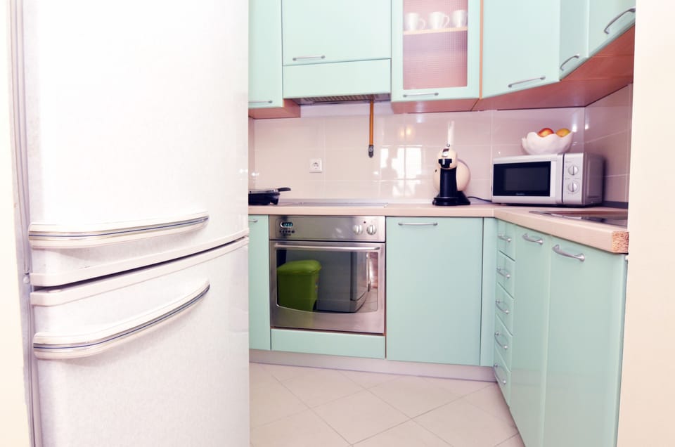 Apartment, City View | Private kitchen | Fridge, microwave, oven, stovetop