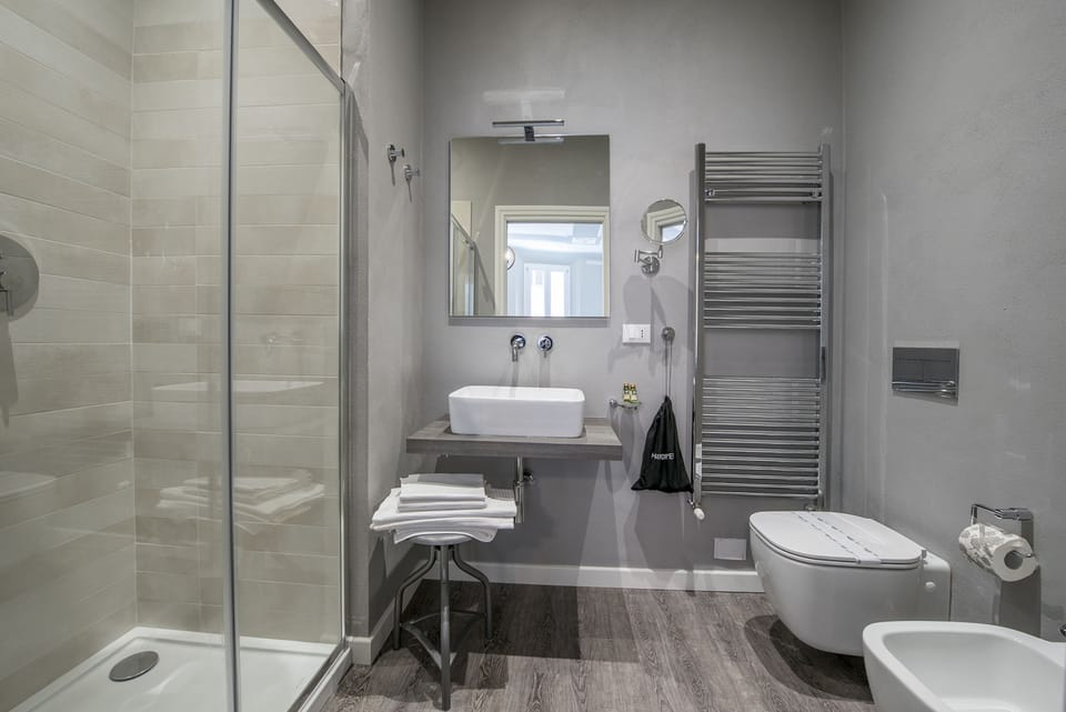 Shower, free toiletries, hair dryer, slippers