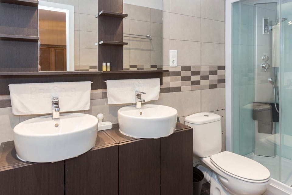 Shower, free toiletries, hair dryer, towels