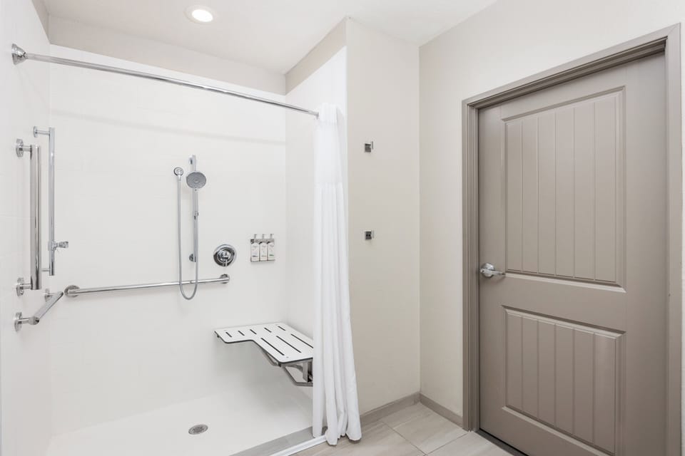 Standard Room, 1 King Bed, Roll-in Shower (Communications Accessible) | Bathroom | Combined shower/tub, free toiletries, hair dryer, towels
