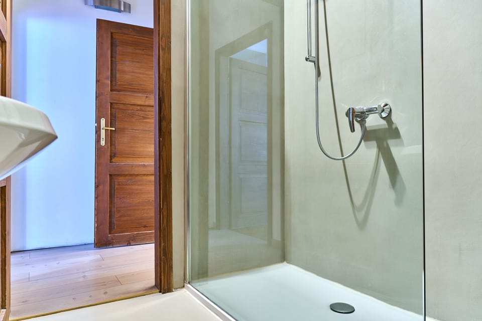 Shower, free toiletries, hair dryer, bathrobes