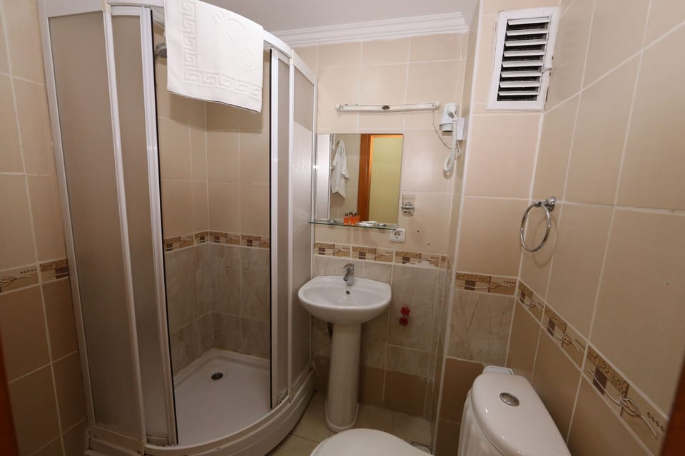 Hair dryer, slippers, towels