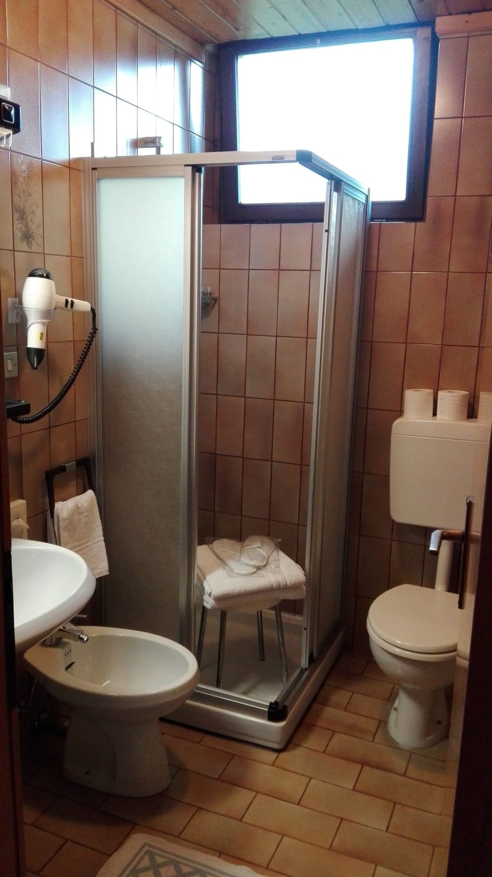 Shower, free toiletries, hair dryer, bidet